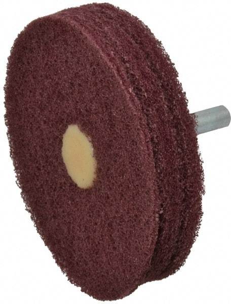 Merit Abrasives - 3" Diam, Medium Mounted Scrubber Buffing Wheel - 3 Ply, Very Fine Grade, 1/4" Shank Diam, 8,000 RPM - All Tool & Supply