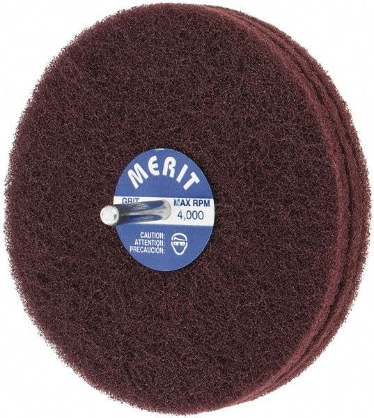 Merit Abrasives - 5" Diam, Medium Mounted Scrubber Buffing Wheel - 3 Ply, Very Fine Grade, 1/4" Shank Diam, 4,000 RPM - All Tool & Supply