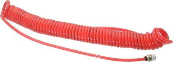 PRO-SOURCE - 0.16 ID, 1/4 Thread, 20' Long, Red Polyurethane Coiled & Self Storing Hose - 125 Max psi, Male Swivel x Male Swivel - All Tool & Supply