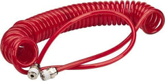 PRO-SOURCE - 0.16 ID, 1/4 Thread, 15' Long, Red Polyurethane Coiled & Self Storing Hose - 125 Max psi, Male Swivel x Male Swivel - All Tool & Supply