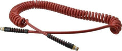 PRO-SOURCE - 1/4" ID, 1/4 Thread, 20' Long, Red Polyurethane Coiled & Self Storing Hose - 220 Max psi, Male Swivel x Male Swivel - All Tool & Supply