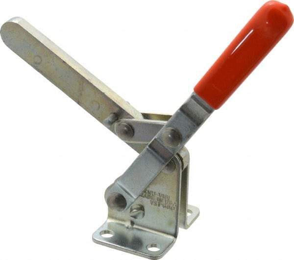 Lapeer - 700 Lb Holding Capacity, Vertical Handle, Manual Hold Down Toggle Clamp - 57° Handle Movement, 106° Bar Opening, Solid Bar, Flanged Base, Carbon Steel - All Tool & Supply