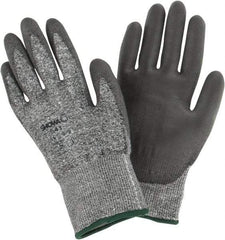 SHOWA - Size S (6), ANSI Cut Lvl 2, Puncture Lvl 2, Abrasion Lvl 6, Polyurethane Coated Cut Resistant Gloves - 9.5" Long, Palm & Fingers Coated, HPPE Lining, Knit Wrist, Gray/Gray, Paired - All Tool & Supply