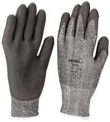 SHOWA - Size L (10), ANSI Cut Lvl 2, Puncture Lvl 2, Abrasion Lvl 6, Polyurethane Coated Cut Resistant Gloves - 9.5" Long, Palm & Fingers Coated, HPPE Lining, Knit Wrist, Gray/Gray, Paired - All Tool & Supply