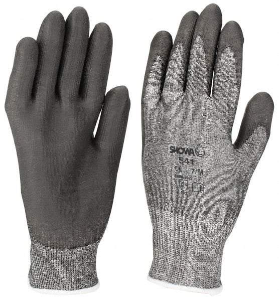 SHOWA - Size XL (11), ANSI Cut Lvl 2, Puncture Lvl 2, Abrasion Lvl 6, Polyurethane Coated Cut Resistant Gloves - 9.5" Long, Palm & Fingers Coated, HPPE Lining, Knit Wrist, Gray/Gray, Paired - All Tool & Supply