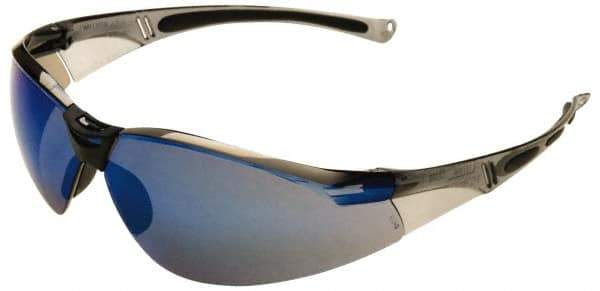 North - Blue Mirror Lenses, Frameless Safety Glasses - Scratch Resistant, Plastic Frame, Size Universal, Wrap Around - All Tool & Supply