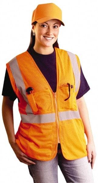 OccuNomix - Size 2X/3XL High Visibility Yellow Mesh Surveyor's Vest - 52 to 54" Chest, ANSI 107-2015, Zipper Closure, 12 Pockets, Polyester - All Tool & Supply