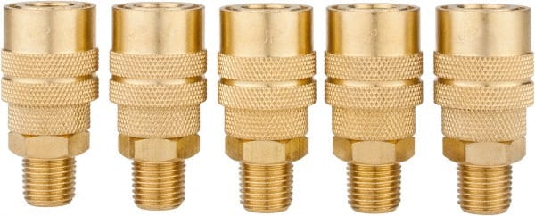 Value Collection - 5 Piece 1/4" Body 1/4 NPT 145 psi Brass Industrial Pneumatic Coupling Plug Set - All Tool & Supply