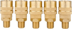 Value Collection - 5 Piece 1/4" Body 1/4 NPT 145 psi Brass Industrial Pneumatic Coupling Plug Set - All Tool & Supply