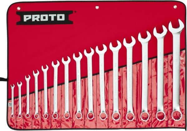 Proto - 15 Piece, 5/16 to 1-1/4", Combination Wrench Set - Inch System of Measurement, Satin Finish, Comes in Nylon Roll - All Tool & Supply