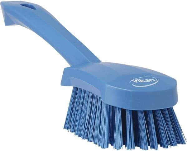 Vikan - 1.3" Bristle Length, Polyester Scrub Brush - 4-1/4" Long x 2-3/4" Wide Head, 10" OAL, Blue, Polypropylene Block - All Tool & Supply