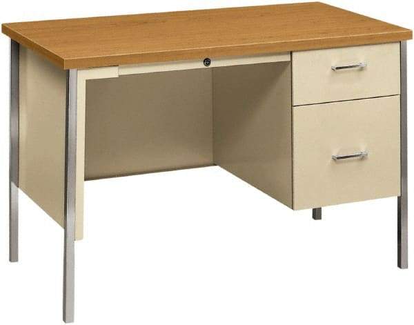 Hon - Woodgrain Laminate/Metal Right Pedestal Desk with Center Drawer - 45" Wide x 24" Deep x 29" High, Harvest/Putty - All Tool & Supply