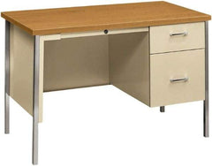 Hon - Woodgrain Laminate/Metal Right Pedestal Desk with Center Drawer - 45" Wide x 24" Deep x 29" High, Harvest/Putty - All Tool & Supply