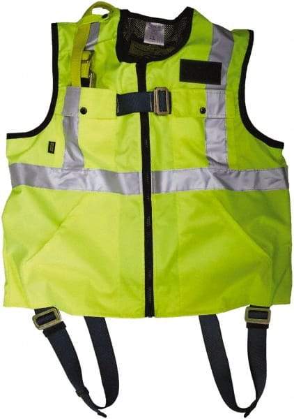 Gemtor - 350 Lb Capacity, Size M, High Visibility Vest Safety Harness - Polyester, Quick Connect Leg Strap, Pass-Thru Chest Strap, Yellow - All Tool & Supply