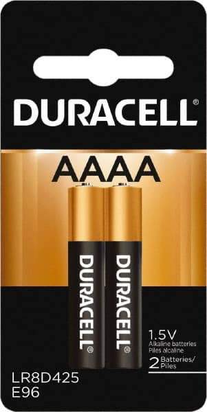 Duracell - Size AAAA, Alkaline, 2 Pack, Standard Battery - 1.5 Volts, Button Tab Terminal, LR8D425, ANSI 25A Regulated - All Tool & Supply