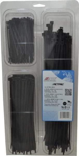 Made in USA - 4 to 11 Inch Range, Black Cable Ties - 7/8, 1-7/8 and 3-1/16 Inch Bundle Diameter, 18 and 50 Lb. Strength, Nylon - All Tool & Supply