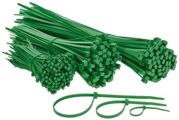 Made in USA - 4 to 11" Range, Green Cable Ties - 18, 50 Lb Strength, Nylon - All Tool & Supply