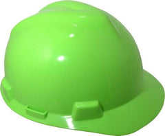 MSA - ANSI Type I, Class E Rated, 4-Point, Pin Lock Adjustment Hard Hat - One Size Fits Most, Hi-Viz Lime Green, Standard Brim - All Tool & Supply