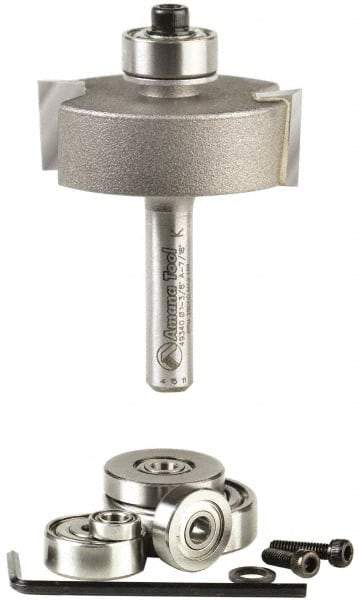 Amana Tool - 1-3/8" Cut Diam, 1/2" Length of Cut, 2 Flute Profiling Edge Profile Router Bit - Carbide-Tipped, 1/4" Shank Diam, 2" OAL, Uncoated - All Tool & Supply