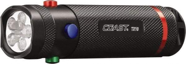 Coast Cutlery - White, Red, Blue, Green LED Bulb, 80 Lumens, Industrial/Tactical Flashlight - Black Aluminum Body, 3 AAA Batteries Included - All Tool & Supply