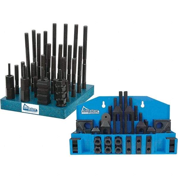 Gibraltar - 52 Piece Fixturing Step Block & Clamp Set with 1" Step Block, 7/16" T-Slot, 3/8-16 Stud Thread - 11/16" Nut Width, 3, 4, 5, 6, 7 & 8" Stud Lengths - All Tool & Supply