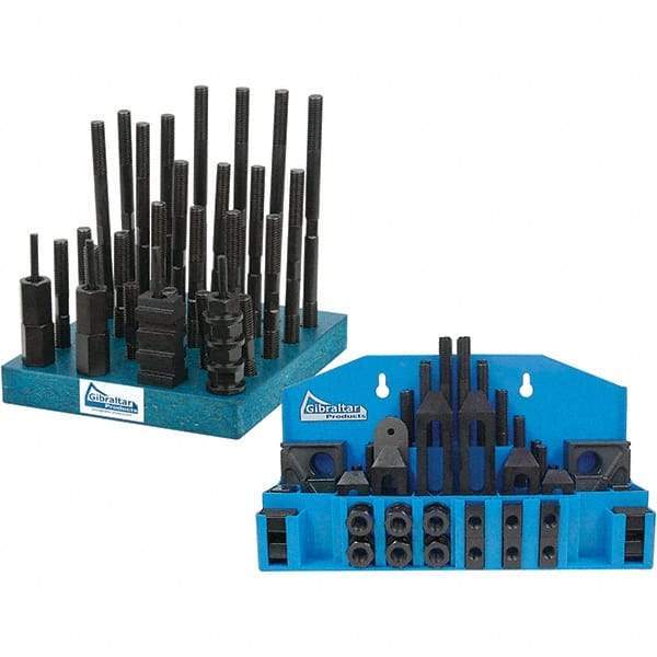 Gibraltar - 52 Piece Fixturing Step Block & Clamp Set with 1" Step Block, 11/16" T-Slot, 5/8-11 Stud Thread - 1-1/8" Nut Width, 4, 5, 3, 6, 7 & 8" Stud Lengths - All Tool & Supply