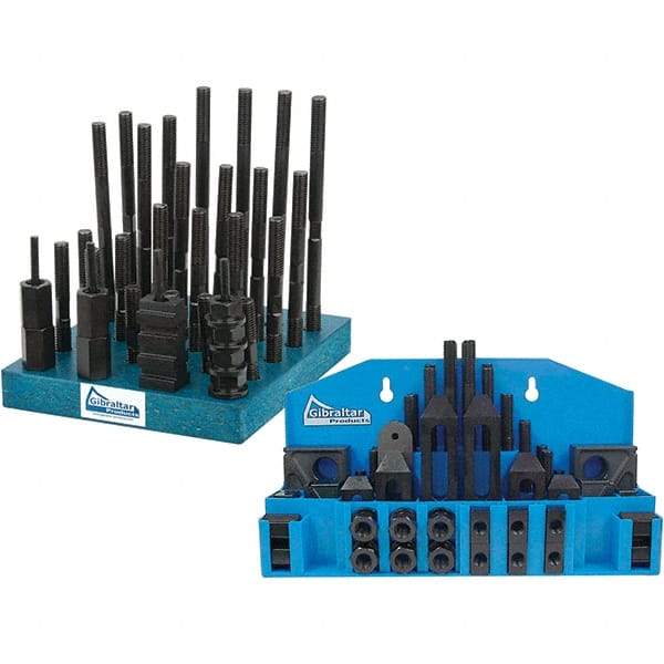 Gibraltar - 52 Piece Fixturing Step Block & Clamp Set with 1" Step Block, 11/16" T-Slot, 1/2-13 Stud Thread - 1-1/8" Nut Width, 4, 5, 3, 6, 7 & 8" Stud Lengths - All Tool & Supply