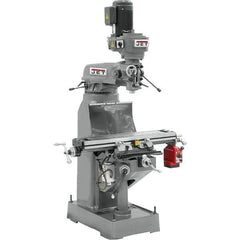 Jet - 9" Table Width x 42" Table Length, Step Pulley Control, 3 Phase Knee Milling Machine - R8 Spindle Taper, 2 hp - All Tool & Supply