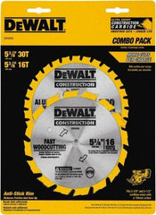 DeWALT - 5-3/8" Diam, 0.3937" Arbor Hole Diam, 16 & 30 Tooth Wet & Dry Cut Saw Blade - Tungsten Carbide-Tipped, Fast Cutting Action, Diamond Arbor - All Tool & Supply