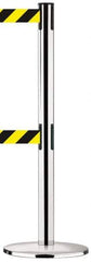 Tensator - 38-1/2" High, 2-1/2" Pole Diam, Tensabarrier Post - 13-1/2" Base Diam, Round Metal Base, Polished Chrome (Color) 7-1/2' Tape, Dual Line Tape - All Tool & Supply