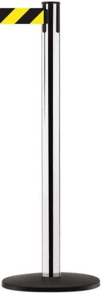 Tensator - 38-1/4" High, 2-1/2" Pole Diam, Tensabarrier Post - 13-1/2" Base Diam, Round ABS Plastic Base, Polished Chrome (Color) 7-1/2" Tape - All Tool & Supply