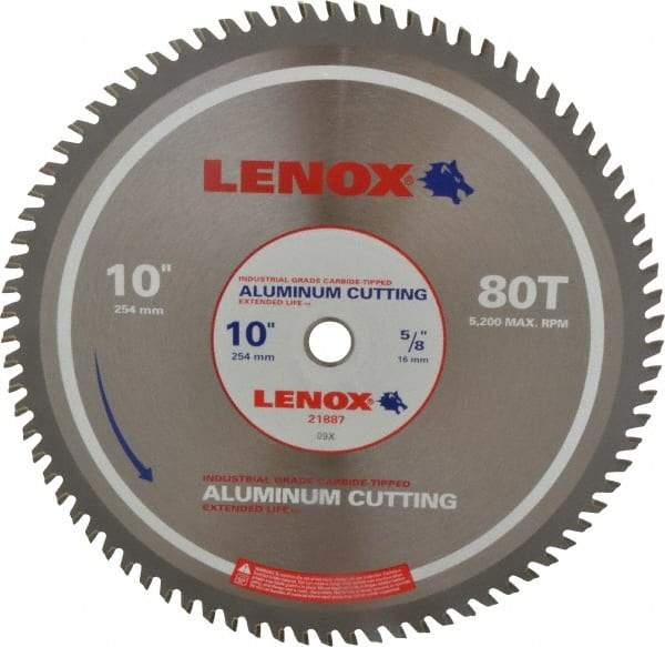 Lenox - 10" Diam, 5/8" Arbor Hole Diam, 80 Tooth Wet & Dry Cut Saw Blade - Titanium Carbide-Tipped, General Purpose Action, Standard Round Arbor - All Tool & Supply