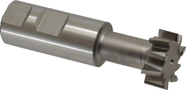 Made in USA - 1-1/4" Cut Diam, 31/64" Cut Width, 21/32" Neck Diam, 1" Shank Diam, 3-15/16" OAL, High Speed Steel T-Slot Cutter - Uncoated, 5/8" Bolt, 2-15/16" Shank Length, Staggered Teeth, 10 Teeth, Weldon Flat - All Tool & Supply