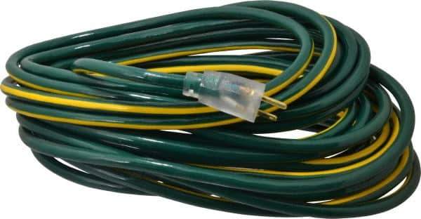 Southwire - 50', 12/3 Gauge/Conductors, Green/Yellow Outdoor Extension Cord - 1 Receptacle, 15 Amps, 125 VAC, UL SJTW, NEMA 5-15P, 5-15R - All Tool & Supply