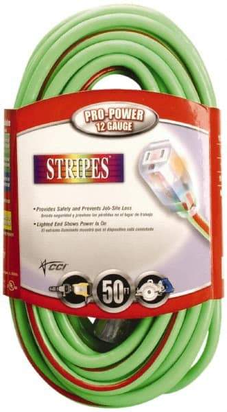 Southwire - 50', 12/3 Gauge/Conductors, Green/Red Outdoor Extension Cord - 1 Receptacle, 15 Amps, 125 VAC, UL SJTW, NEMA 5-15P, 5-15R - All Tool & Supply