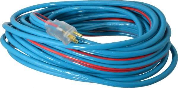 Southwire - 50', 12/3 Gauge/Conductors, Blue/Red Outdoor Extension Cord - 1 Receptacle, 15 Amps, 125 VAC, UL SJTW, NEMA 5-15P, 5-15R - All Tool & Supply