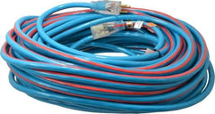 Southwire - 100', 12/3 Gauge/Conductors, Blue/Red Outdoor Extension Cord - 1 Receptacle, 15 Amps, 125 VAC, UL SJTW, NEMA 5-15P, 5-15R - All Tool & Supply