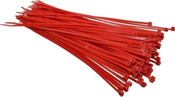 Made in USA - 11-1/4" Long Red Nylon Standard Cable Tie - 50 Lb Tensile Strength, 1.32mm Thick, 3" Max Bundle Diam - All Tool & Supply