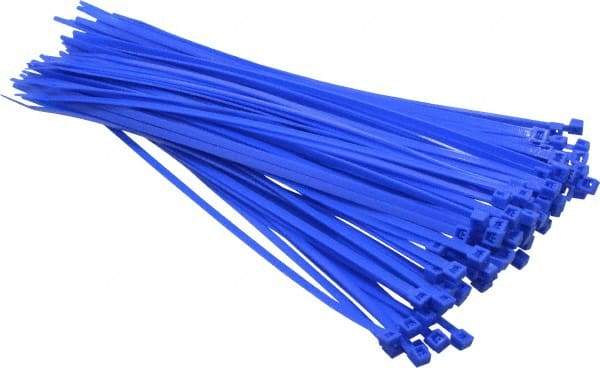 Made in USA - 11-1/4" Long Blue Nylon Standard Cable Tie - 50 Lb Tensile Strength, 1.32mm Thick, 4" Max Bundle Diam - All Tool & Supply