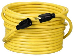 Southwire - 100', 12/3 Gauge/Conductors, Yellow Wet & Dry Location, Indoor & Outdoor Extension Cord - 1 Receptacle, 15 Amps, 125 VAC, UL STW, NEMA L5-20P, L5-20R - All Tool & Supply