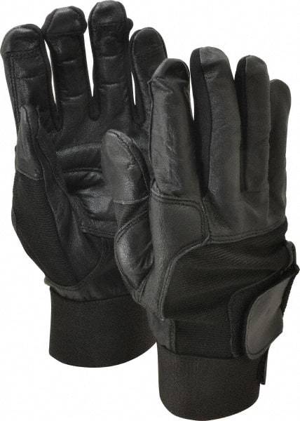 Ability One - Size XL (10) Leather/Spandex/Gel Padded Anti-Vibration/Impact Protection Work Gloves - For Mechanic's & Lifting, Uncoated, Hook & Loop Cuff, Full Fingered, Black, Paired - All Tool & Supply