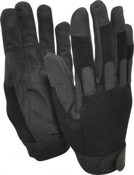 Ability One - Size L (9) Nylon/Spandura Anti-Vibration/Impact Protection Work Gloves - For Mechanic's & Lifting, Uncoated, Hook & Loop Cuff, Full Fingered, Black, Paired - All Tool & Supply