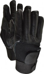 Ability One - Size L (9) Leather/Spandex/Gel Padded Anti-Vibration/Impact Protection Work Gloves - For Mechanic's & Lifting, Uncoated, Hook & Loop Cuff, Full Fingered, Black, Paired - All Tool & Supply