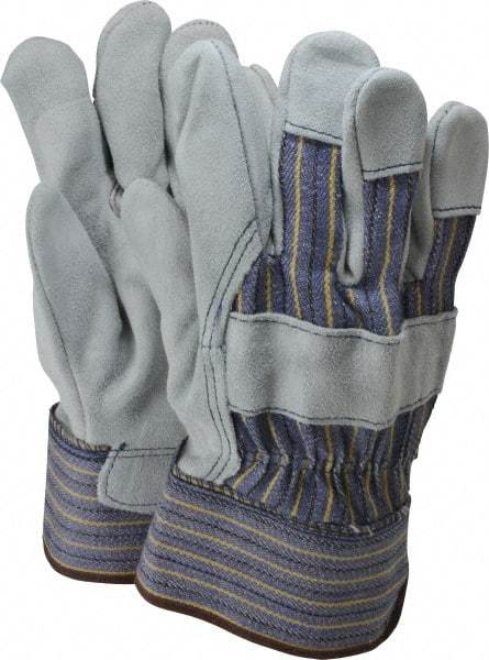 MCR Safety - Size L (9) Split Cowhide General Protection Work Gloves - For Work & Driver, Uncoated, Safety Cuff, Full Fingered, Blue/Yellow/Black/White, Paired - All Tool & Supply