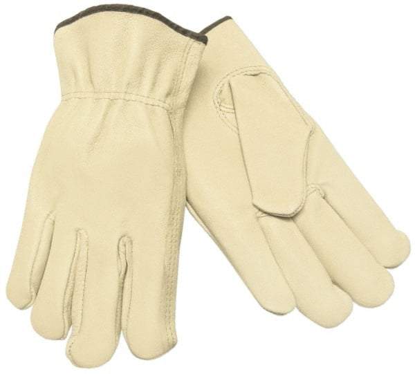 MCR Safety - Size M (8) Grain Pigskin General Protection Work Gloves - For Work & Driver, Uncoated, Slip-On Cuff, Full Fingered, Yellow/Green, Paired - All Tool & Supply