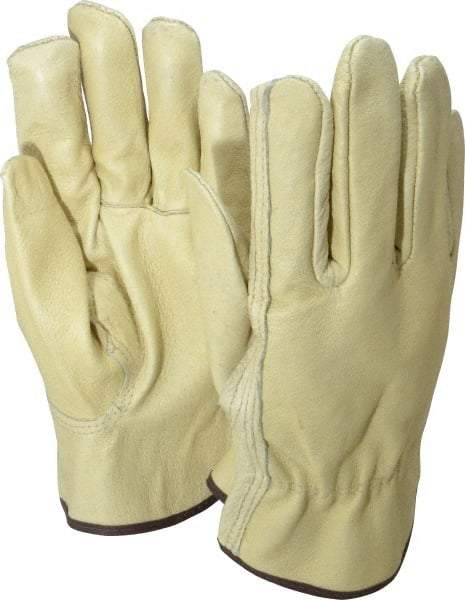 MCR Safety - Size L (9) Grain Pigskin General Protection Work Gloves - For Work & Driver, Uncoated, Slip-On Cuff, Full Fingered, Yellow/Brown, Paired - All Tool & Supply