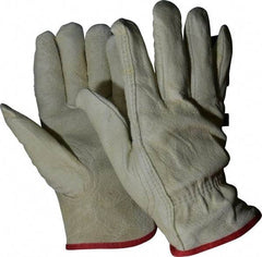 MCR Safety - Size S (7) Grain Pigskin General Protection Work Gloves - For Work & Driver, Uncoated, Slip-On Cuff, Full Fingered, Yellow/Red, Paired - All Tool & Supply