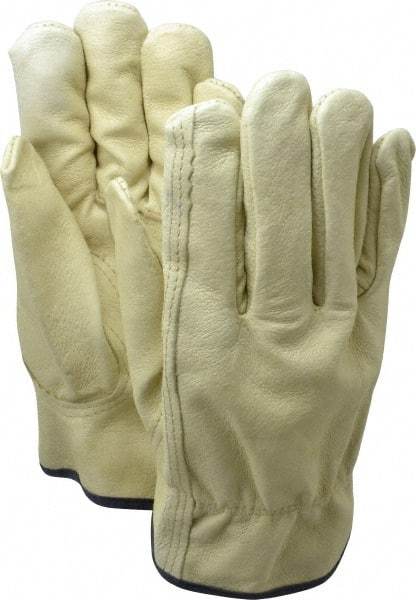 MCR Safety - Size XL (10) Grain Pigskin General Protection Work Gloves - For Work & Driver, Uncoated, Slip-On Cuff, Full Fingered, Yellow/Blue, Paired - All Tool & Supply