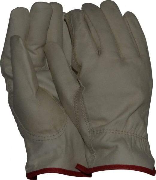 MCR Safety - Size S (7) Grain Cowhide General Protection Work Gloves - For Work & Driver, Uncoated, Slip-On Cuff, Full Fingered, Cream/Red, Paired - All Tool & Supply