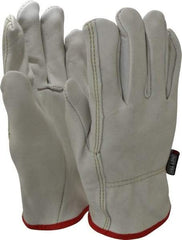 MCR Safety - Size S (7) Grain Cowhide General Protection Work Gloves - For Work & Driver, Uncoated, Slip-On Cuff, Full Fingered, Cream/Red, Paired - All Tool & Supply